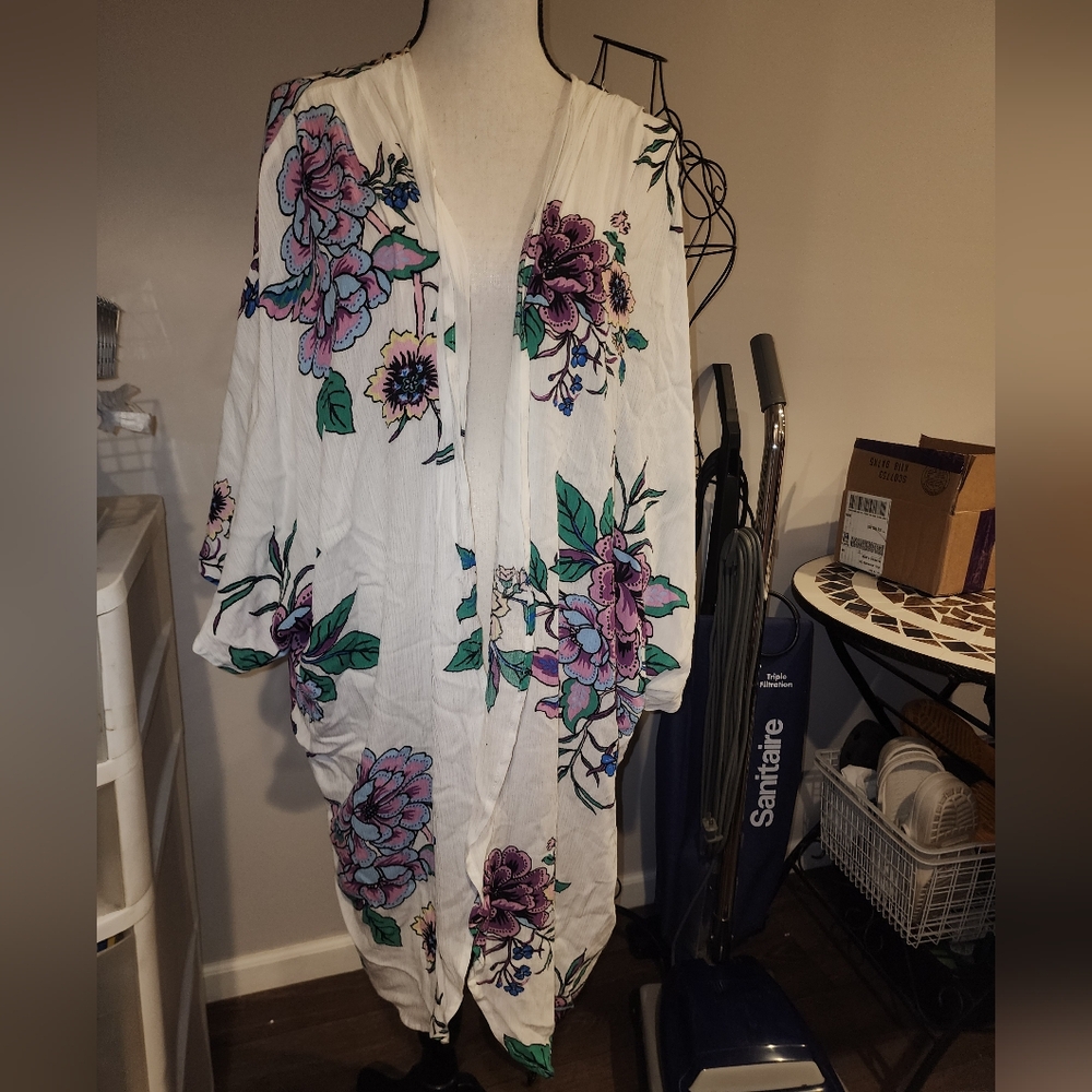 Moral Fiber Floral Kimono Cardigan Jacket Coverup Lite Materials XL
